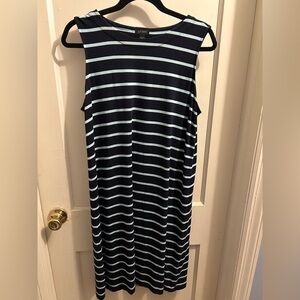 J Jill Wearever midi stretch striped tank dress size medium navy and turquoise
